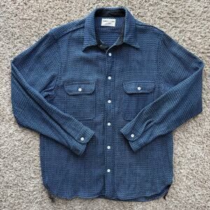 Samurai Jeans Heavy Weight Thick Oxford Work Shirt Striped Blue Men’s Size XL